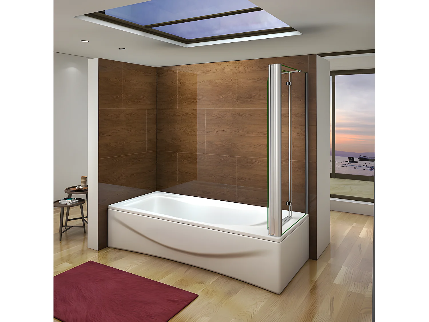 Pare-baignoire pivotant et pliant 120x140cm avec paroi fixe 75x140cm, paroi de baignoire en 6mm verre de sécurité