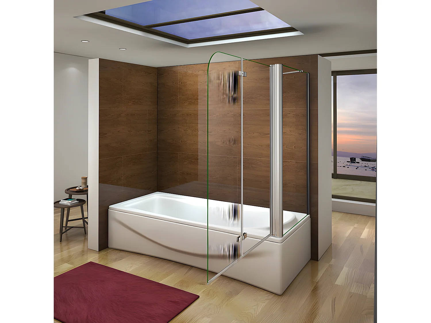 Pare-baignoire pivotant et pliant 110x140cm avec paroi fixe 75x140cm, paroi de baignoire en 6mm verre de sécurité