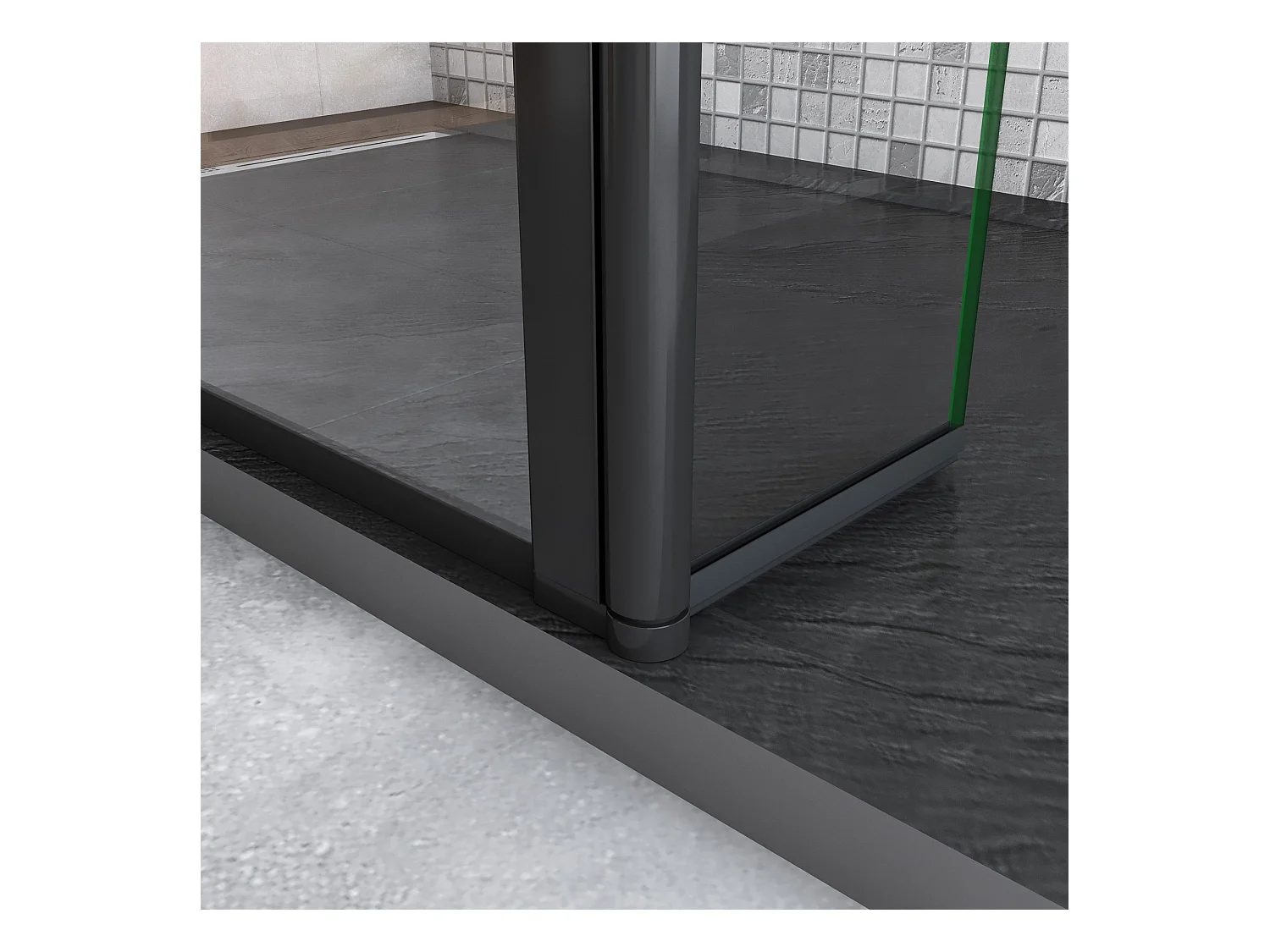 Paroi de douche fixe à l'italienne 90+30x200cm avec retour pivotant - Noir - avec barre de fixation 73-120cm en carré