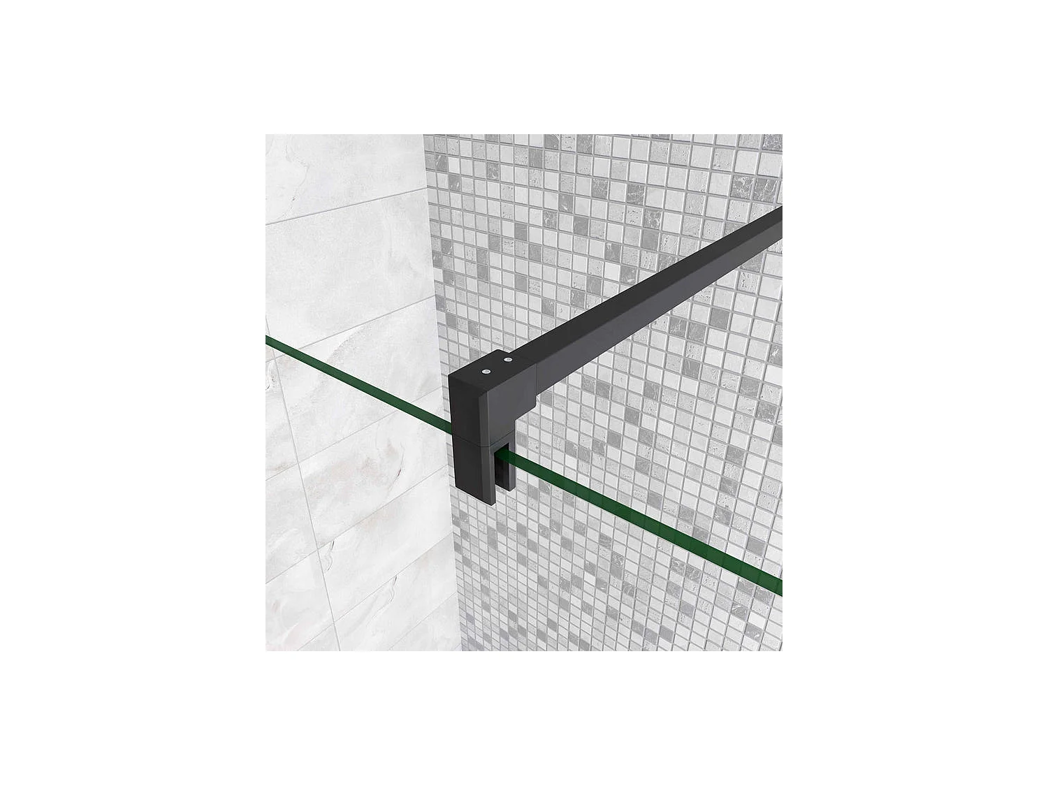 Paroi de douche à l'italienne avec retour pivotant 50+40x200cm avec barre de fixation 140cm en carré - Noir Mat - 8mm verre anticalcaire