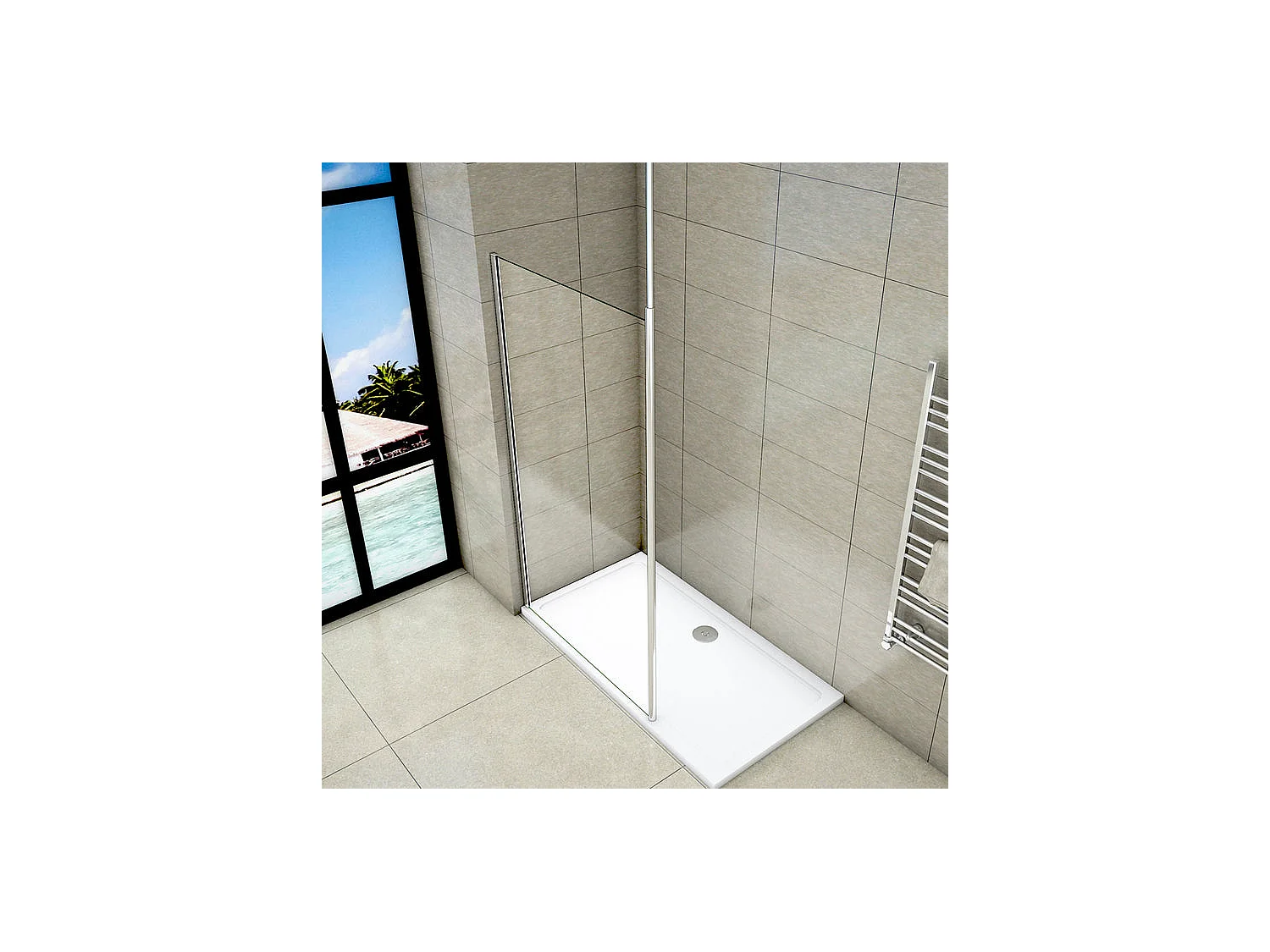 Paroi de douche à l'italienne 120x200cm avec barre de fixation au plafond 203-320cm - Chromé - Verre 8mm trempé transparent