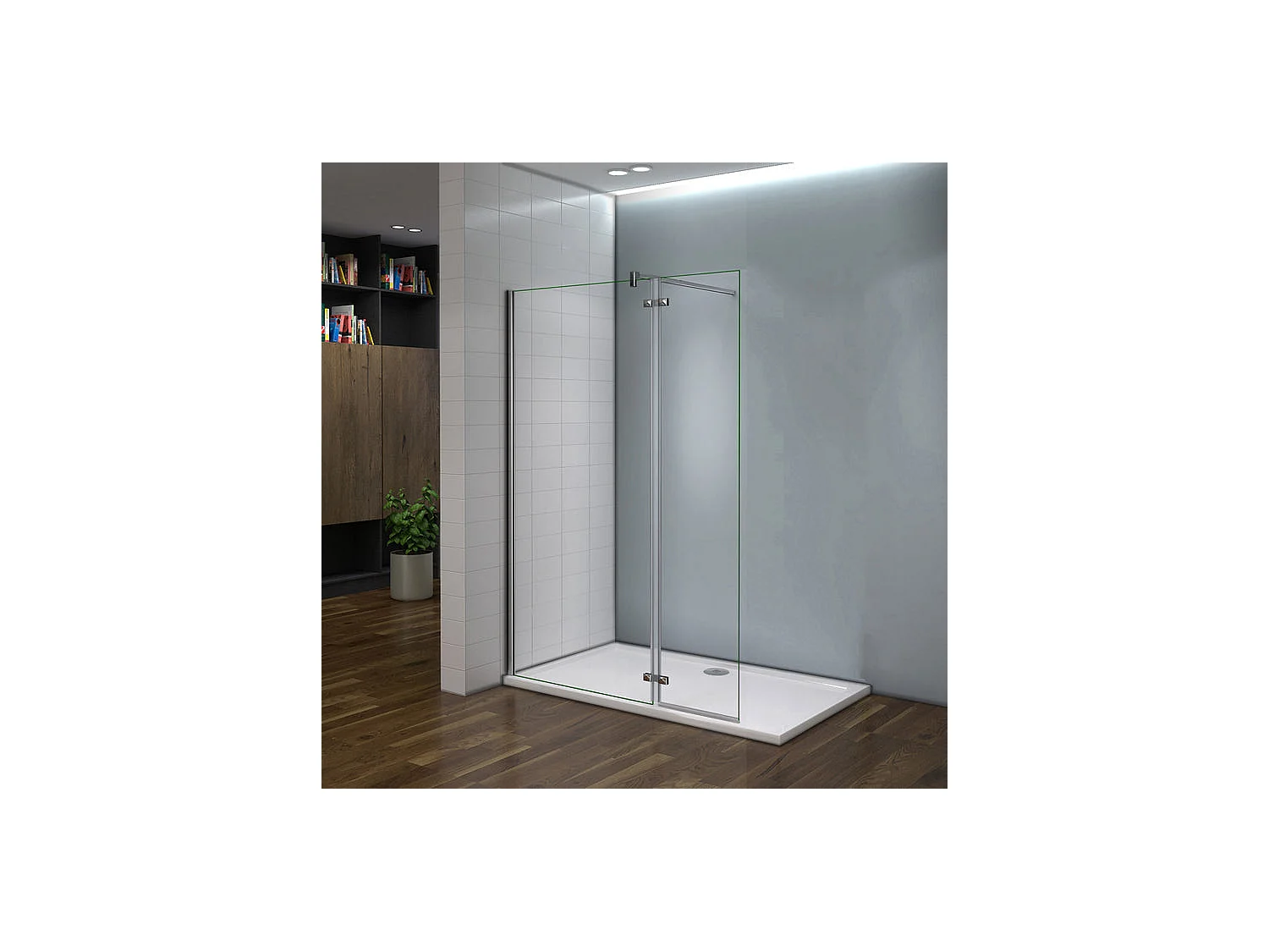 Paroi de douche fixe à l'italienne avec retour pivotant 120+40x200cm, charnières, avec barre de fixation 90cm en carré