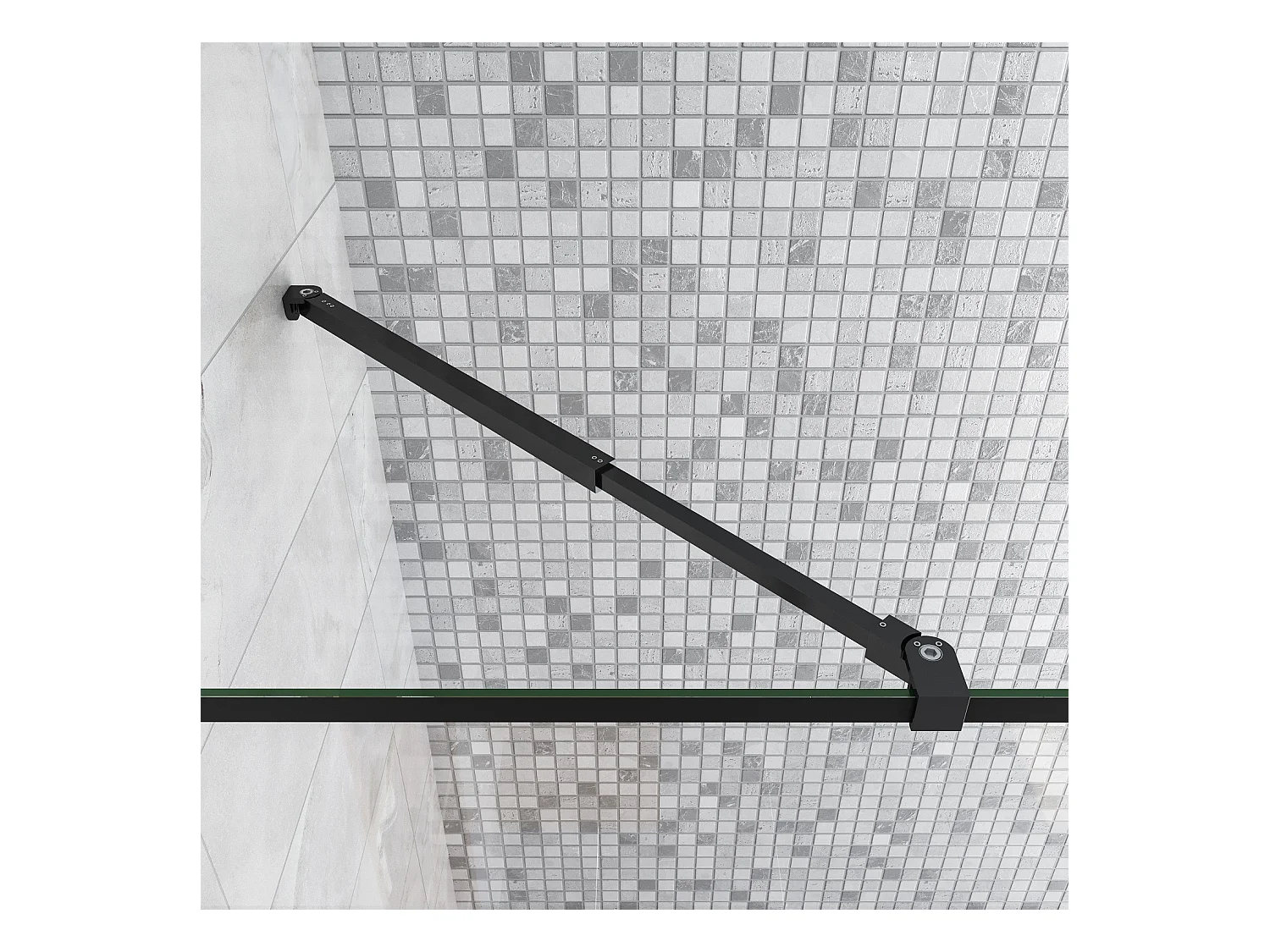 Paroi de douche fixe à l'italienne 140+40x200cm avec retour pivotant - Noir - avec barre de fixation 73-120cm en carré
