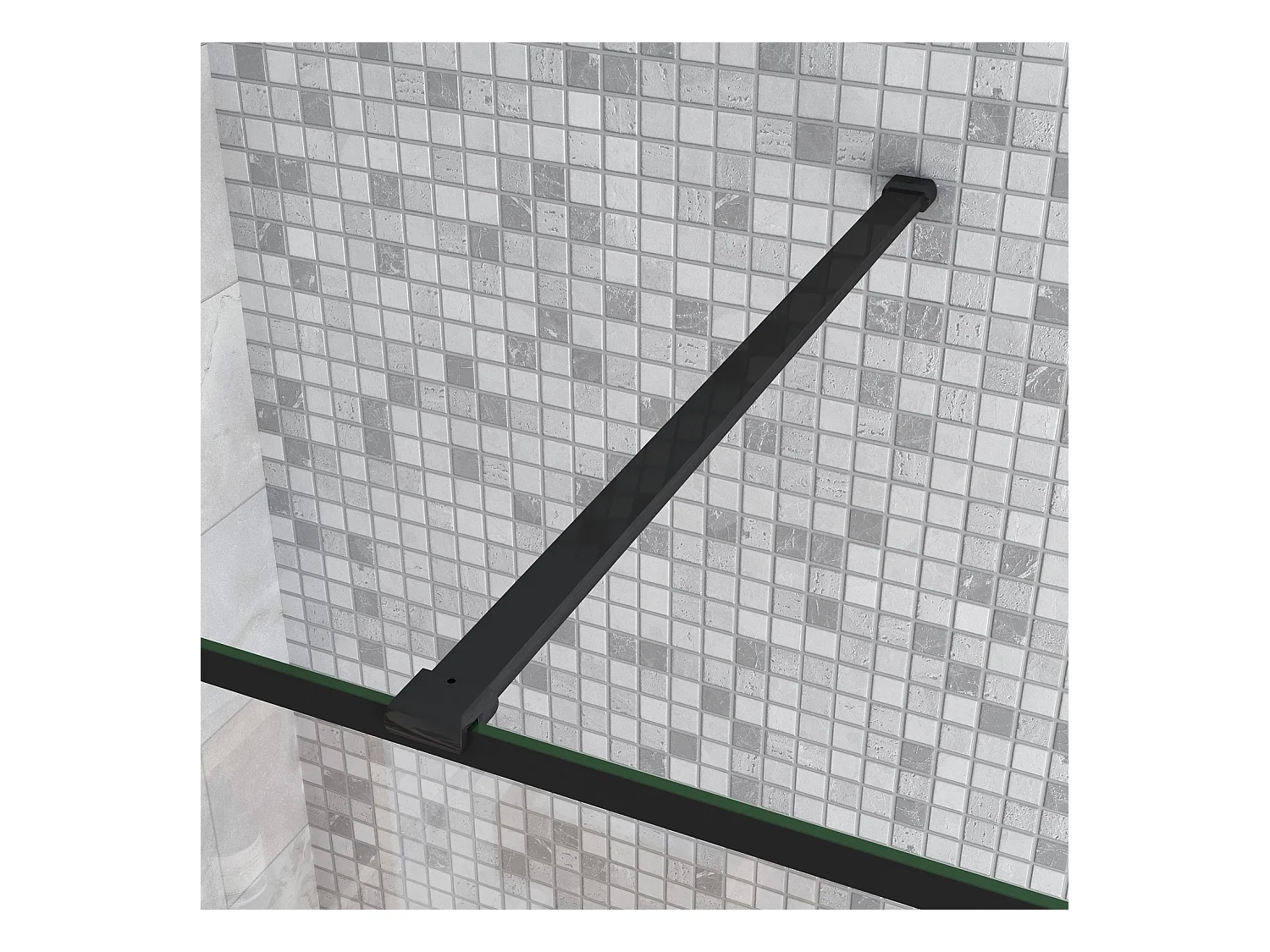 Paroi de douche fixe à l'italienne 100+30x200cm avec retour pivotant - Noir - avec barre de fixation 90cm recoupable