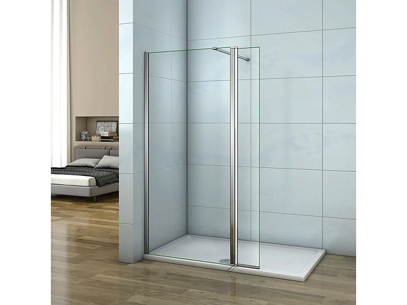 Paroi de douche à l'italienne 160+40x200cm avec retour pivotant - Verre 8mm trempé - Avec barre de fixation 140cm recoupable