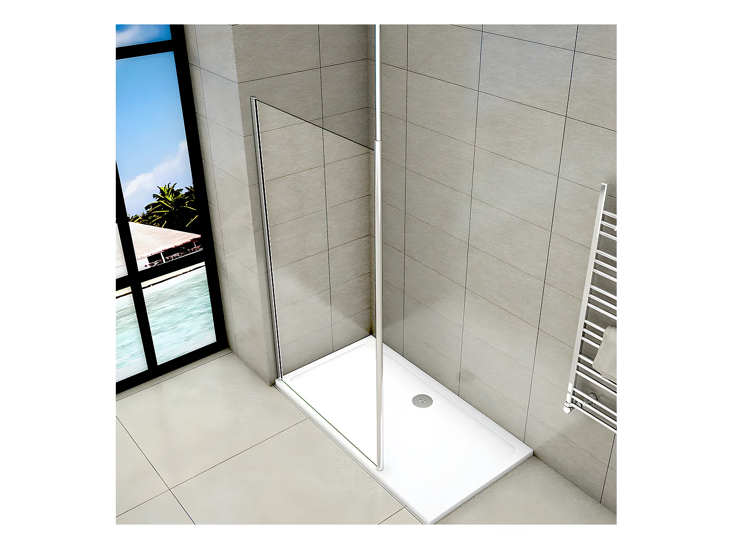 Paroi de douche à l'italienne 130x200cm avec barre de fixation au plafond 203-320cm - Chromé - Verre 8mm trempé transparent