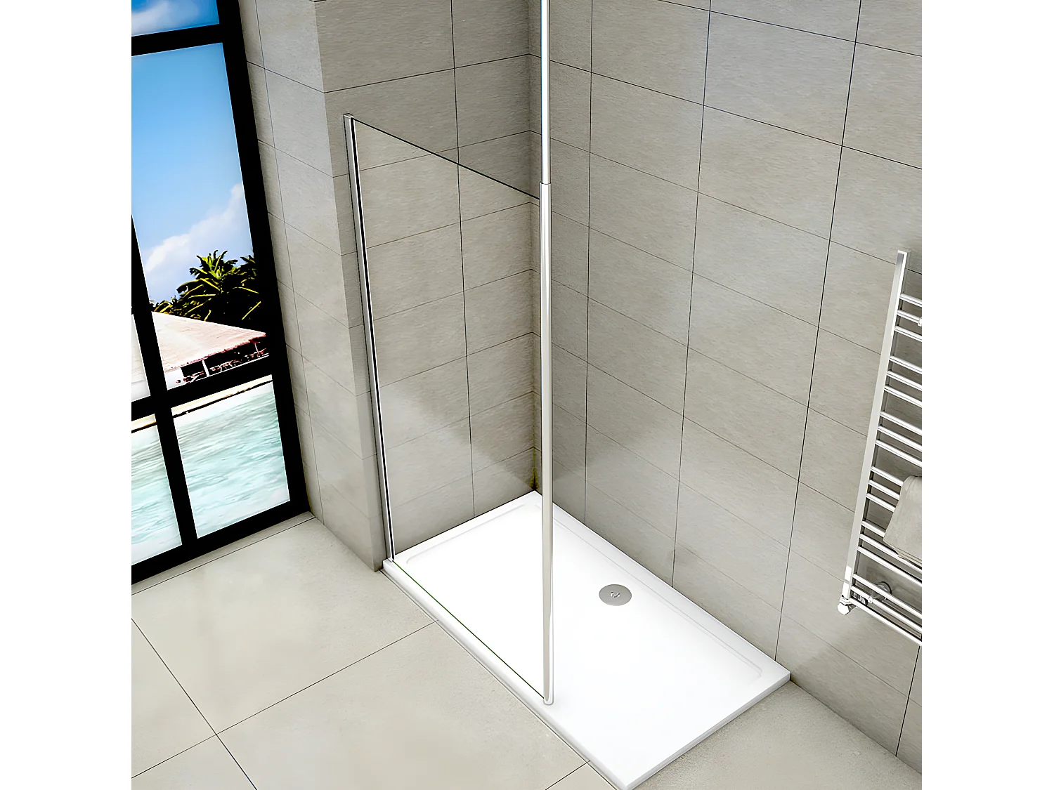 Paroi de douche à l'italienne 130x200cm avec barre de fixation au plafond 203-320cm - Chromé - Verre 8mm trempé transparent