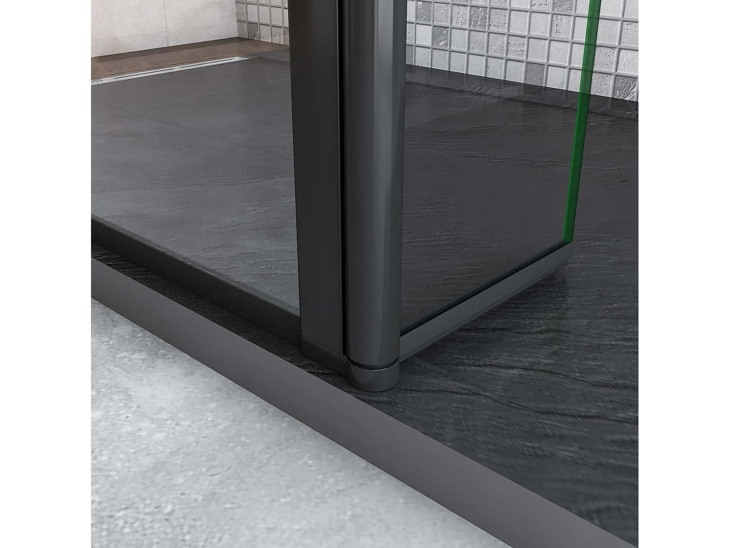 Paroi de douche fixe à l'italienne 120+40x200cm avec retour pivotant - Noir - avec barre de fixation 73-120cm en carré