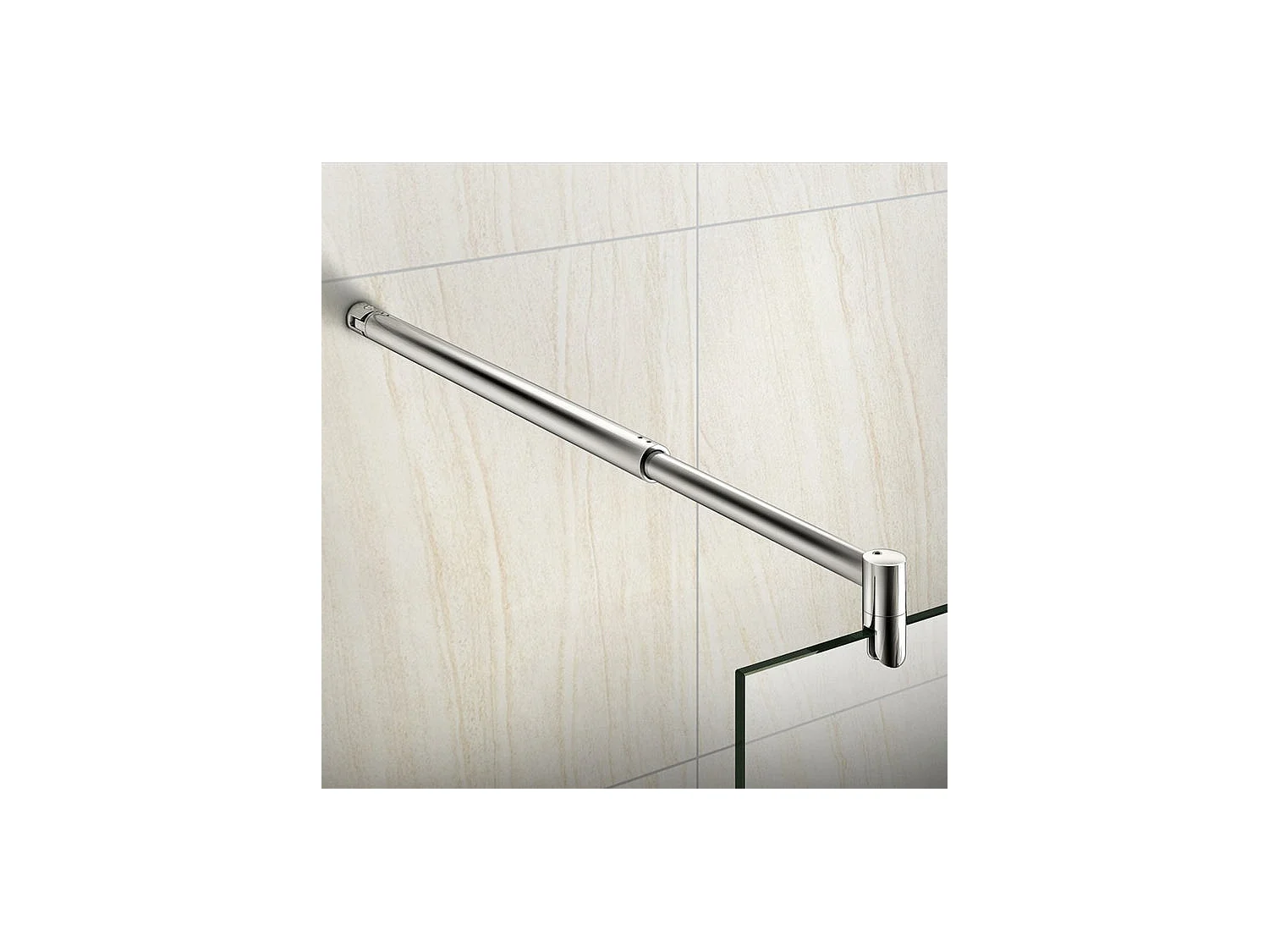 Paroi de douche à l'italienne verre dépoli au centre 90+30x200cm avec retour pivotant, avec barre de fixation 70-120cm en cylindrique