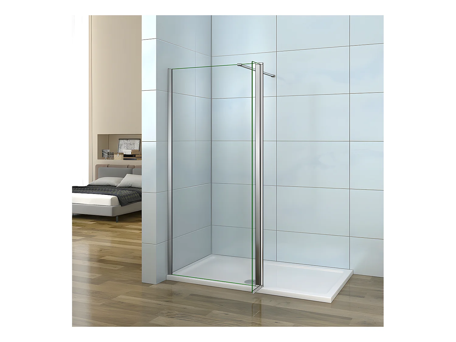 Paroi de douche à l'italienne 120+40x200cm avec retour pivotant - Verre 8mm trempé - Avec barre de fixation 90cm recoupable