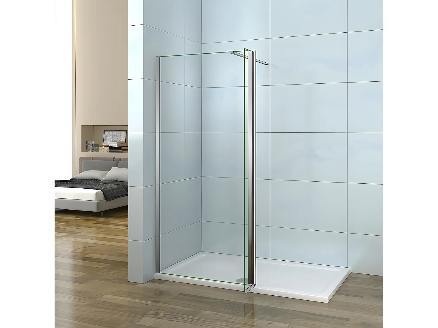 Paroi de douche à l'italienne 120+40x200cm avec retour pivotant - Verre 8mm trempé - Avec barre de fixation 90cm recoupable