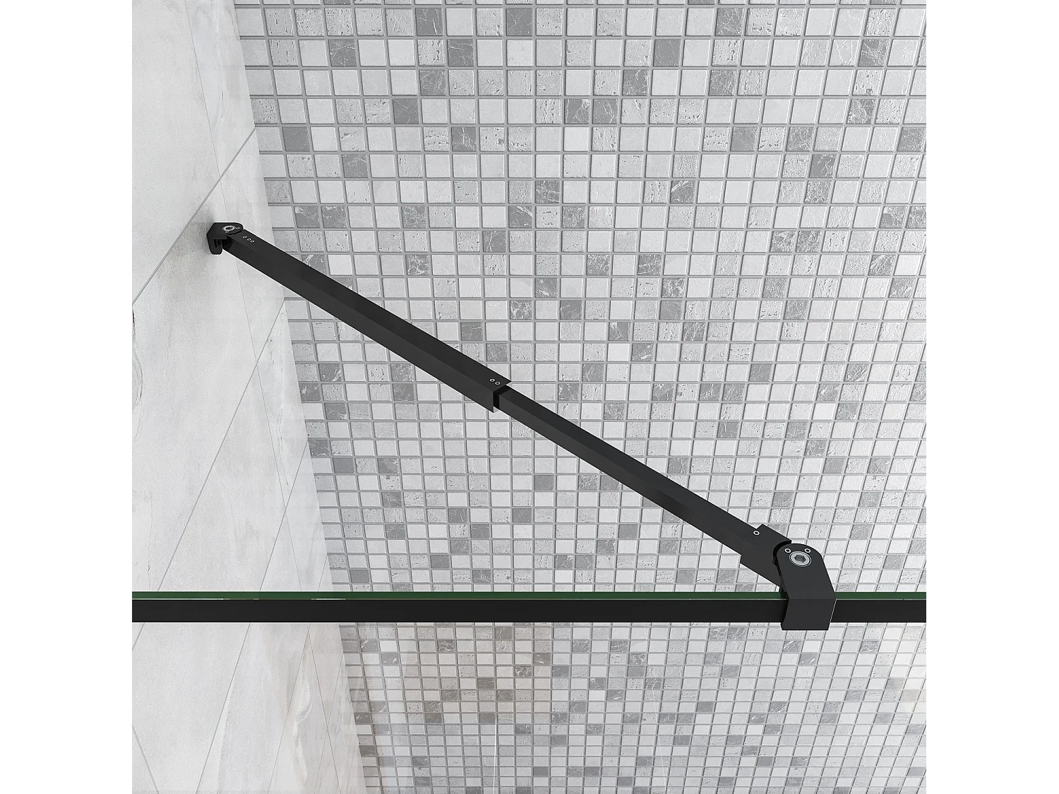 Paroi de douche fixe à l'italienne 140+30x200cm avec retour pivotant - Noir - avec barre de fixation 73-120cm en carré