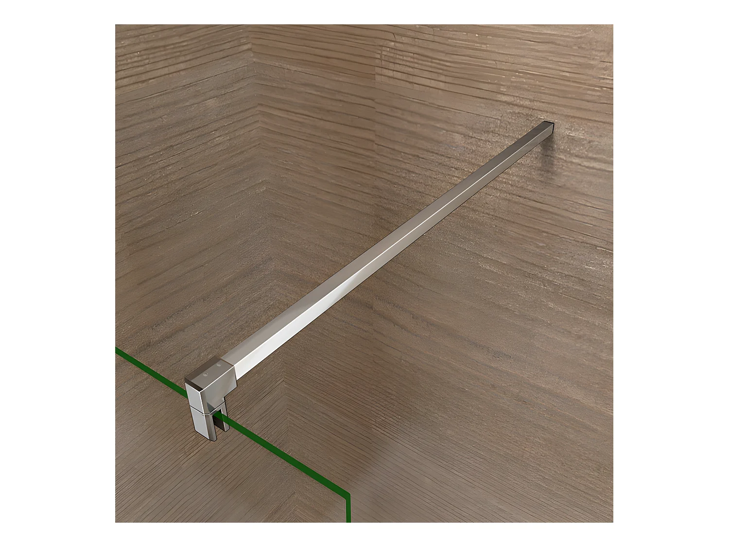 Paroi de douche à l'italienne verre dépoli au centre 100+30x200cm avec retour pivotant, avec barre de fixation 90cm en carré