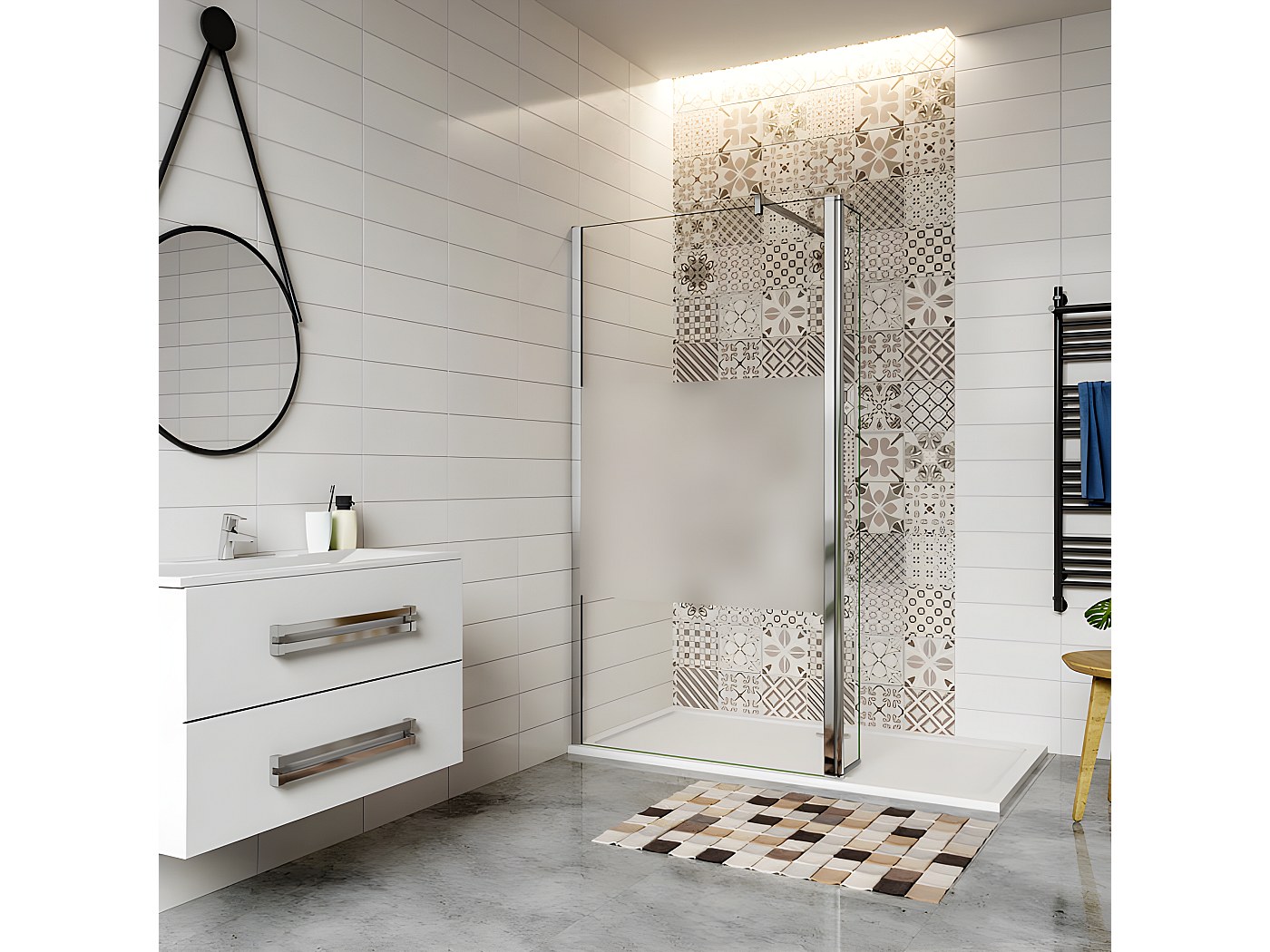 Paroi de douche à l'italienne 100+30x200cm avec barre de fixation 90cm