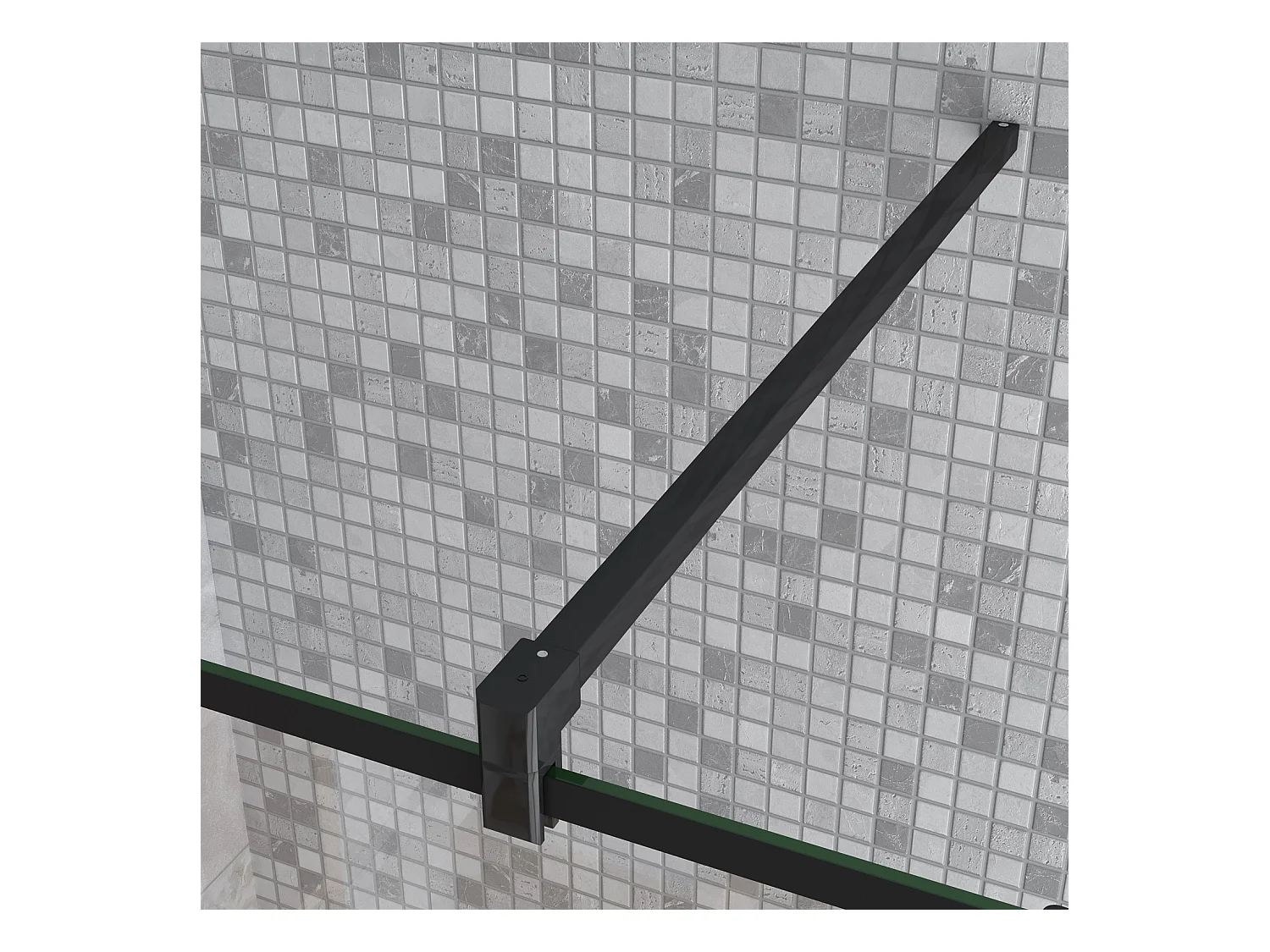 Paroi de douche fixe à l'italienne 100+40x200cm avec retour pivotant - Noir - avec barre de fixation 90cm en carré