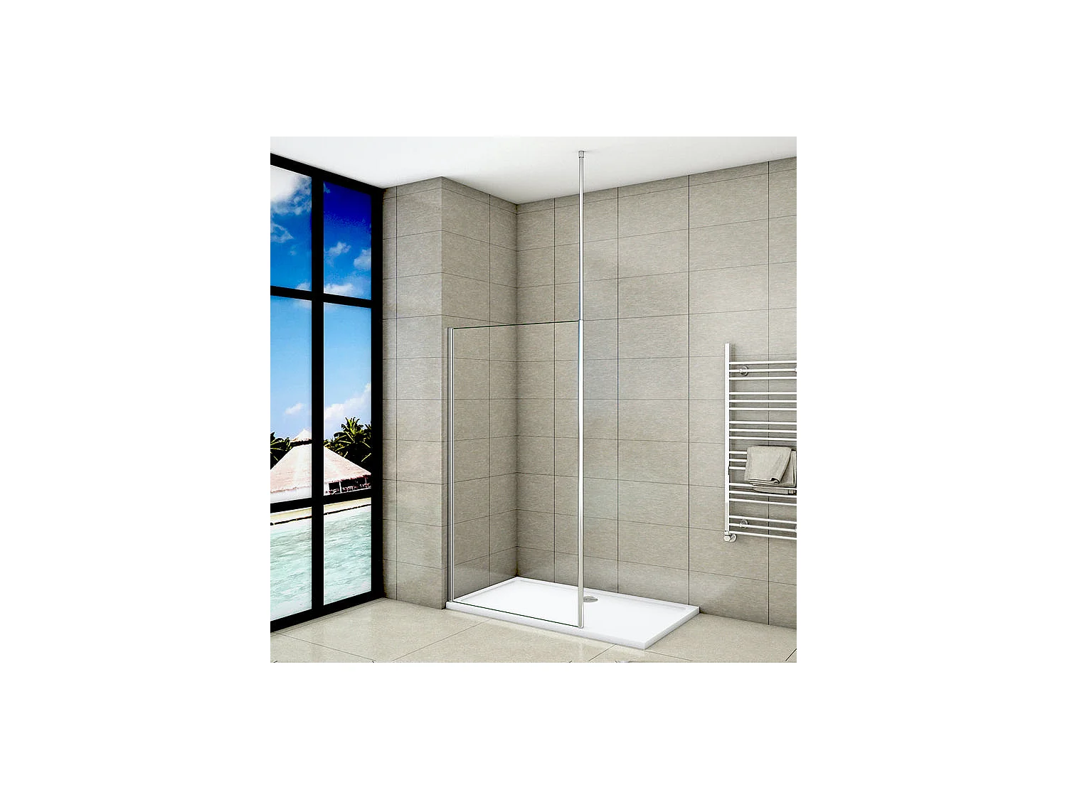 Paroi de douche à l'italienne 30x200cm avec barre de fixation au plafond 203-320cm - Chromé - Verre 8mm trempé transparent