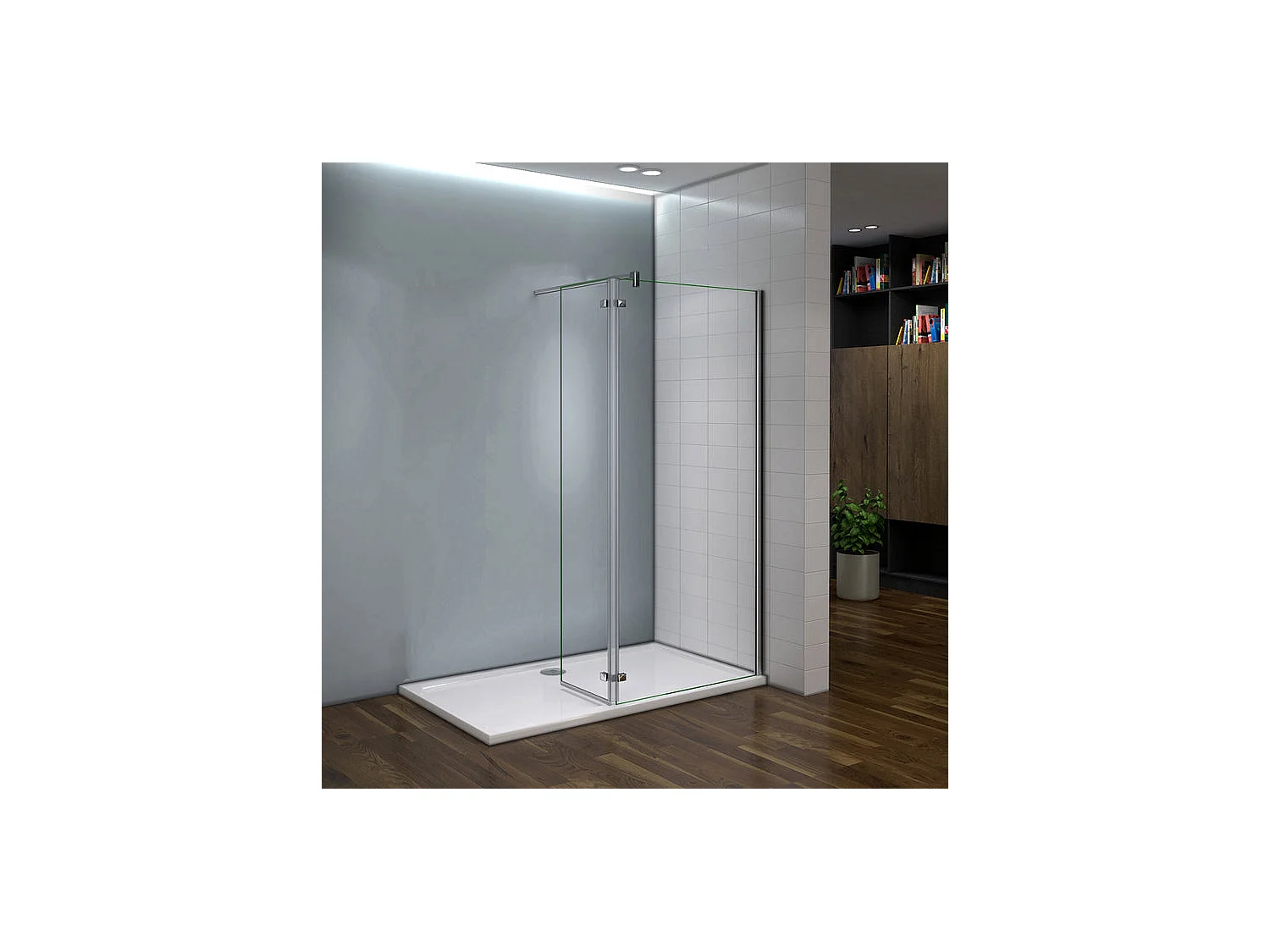 Paroi de douche fixe à l'italienne avec retour pivotant 100+40x200cm, charnières, avec barre de fixation 90cm en carré