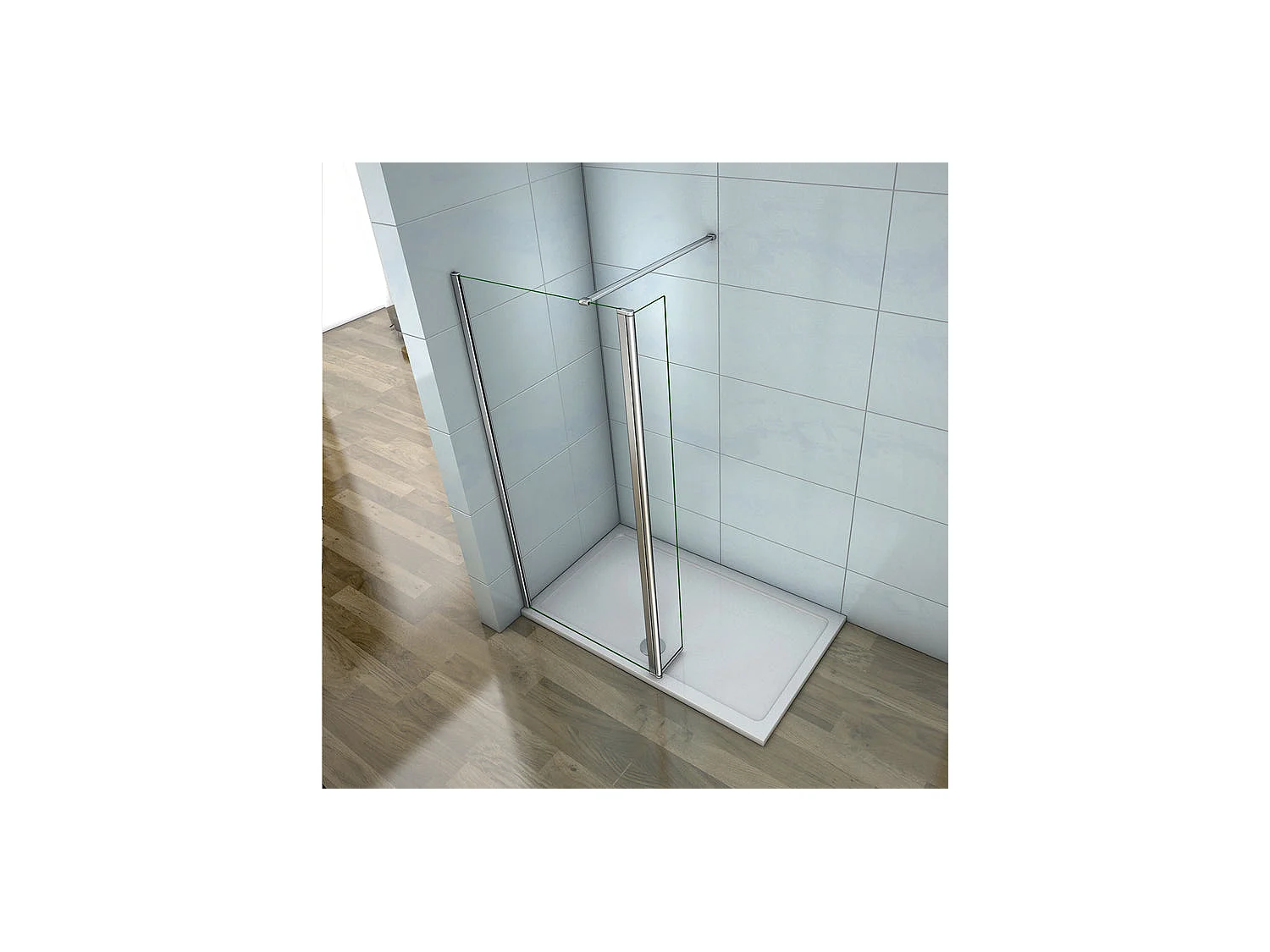 Paroi de douche à l'italienne 40+40x200cm avec retour pivotant - Verre 8mm trempé - Avec barre de fixation 140cm recoupable