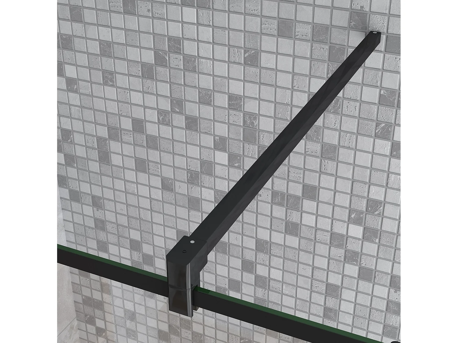 Paroi de douche fixe à l'italienne 140+40x200cm avec retour pivotant - Noir - avec barre de fixation 90cm en carré