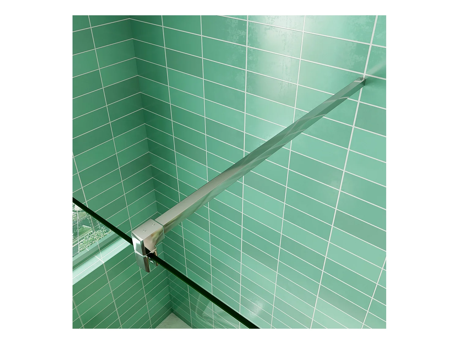 Paroi de douche à l'italienne 160x200cm avec retour pivotant 50x200cm - Verre securit - Avec barre de fixation carrée 140cm