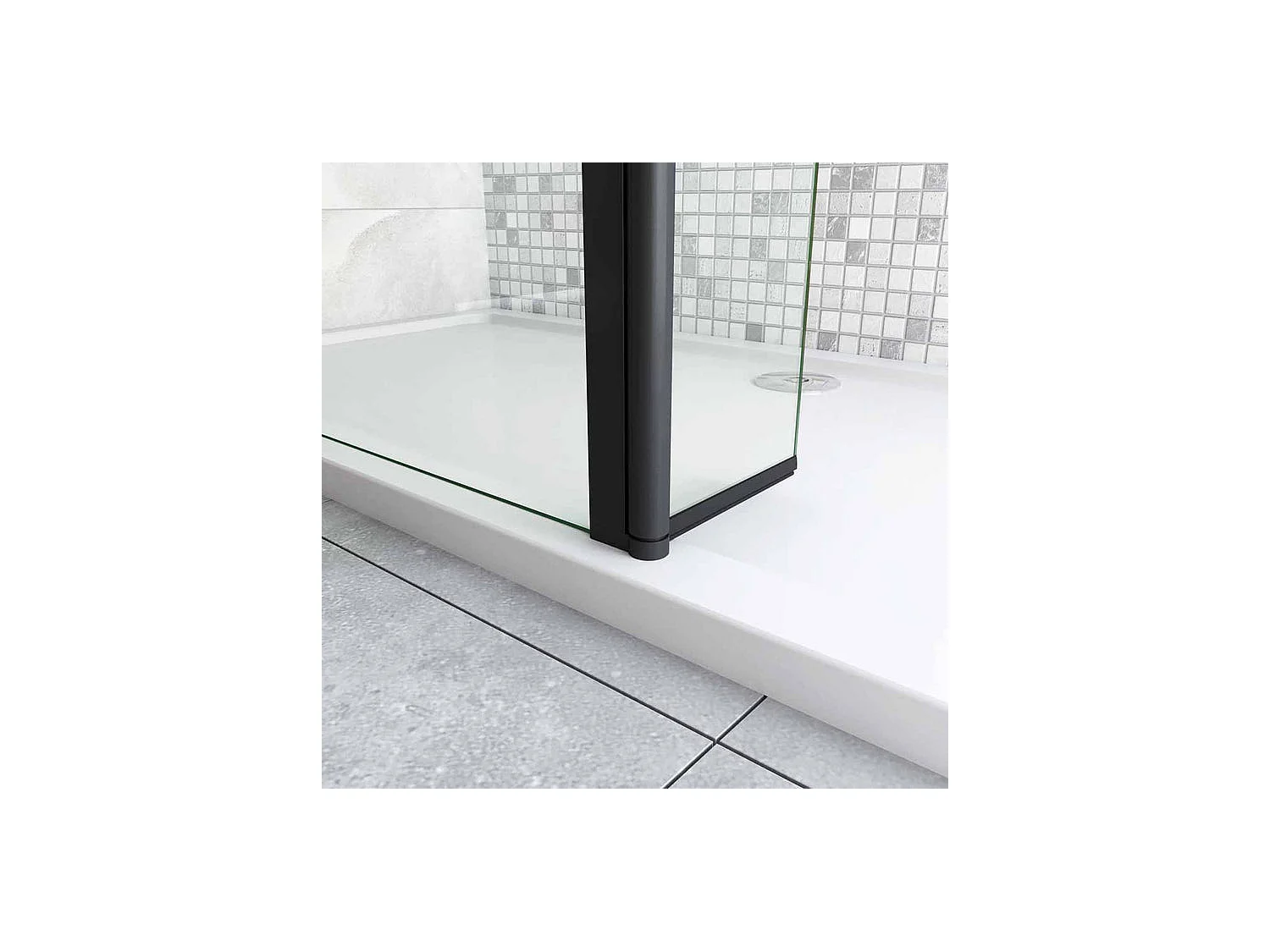 Paroi de douche à l'italienne avec retour pivotant 80+30x200cm avec barre de fixation 90cm recoupable - Noir Mat - 8mm verre anticalcaire