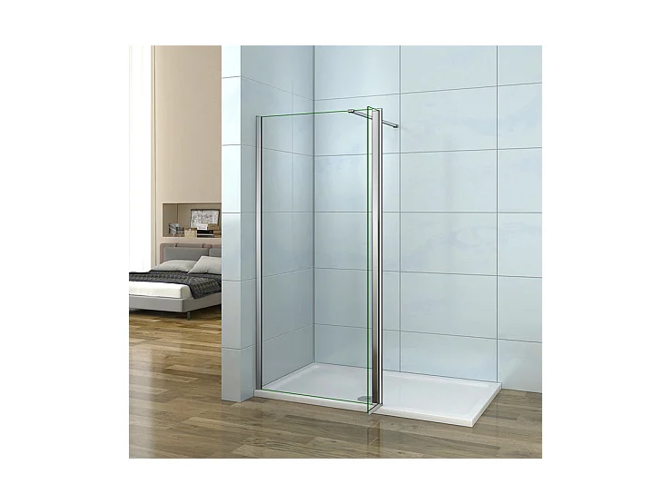 Paroi de douche à l'italienne 90+40x200cm avec retour pivotant - Verre 8mm trempé - Avec barre de fixation 90cm recoupable