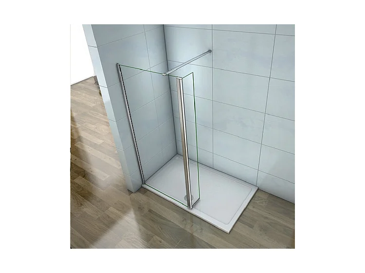 Paroi de douche à l'italienne 90+40x200cm avec retour pivotant - Verre 8mm trempé - Avec barre de fixation 90cm recoupable