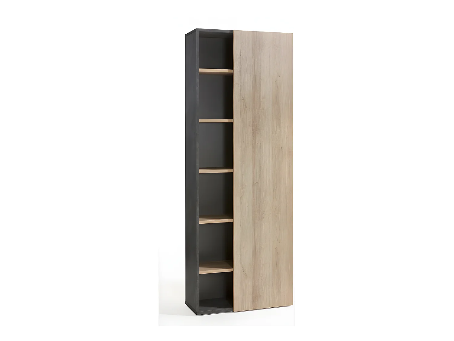 Bibliothèque 218 cm 1 demi porte décor bois et béton gris - JENY