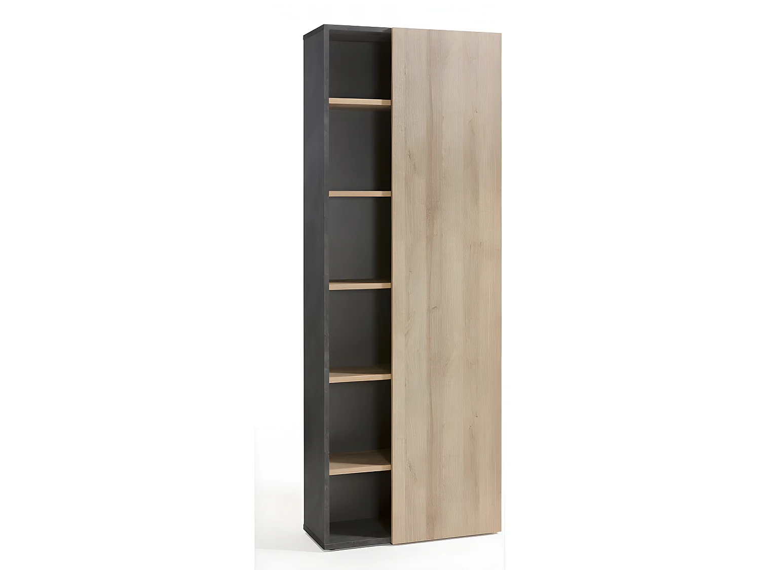 Bibliothèque 218 cm 1 demi porte décor bois et béton gris - JENY