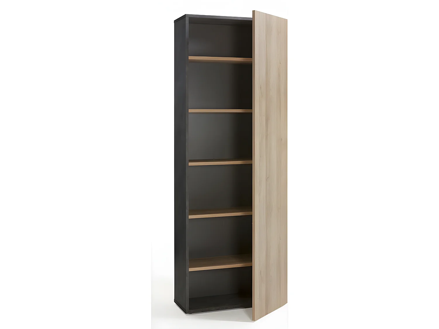 Bibliothèque 218 cm 1 demi porte décor bois et béton gris - JENY