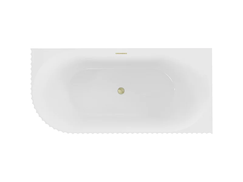 Mexen Gia freestanding corner fluted right bathtub 150 x 75 cm, white gloss, brushed gold overflow - 52701507500P-55