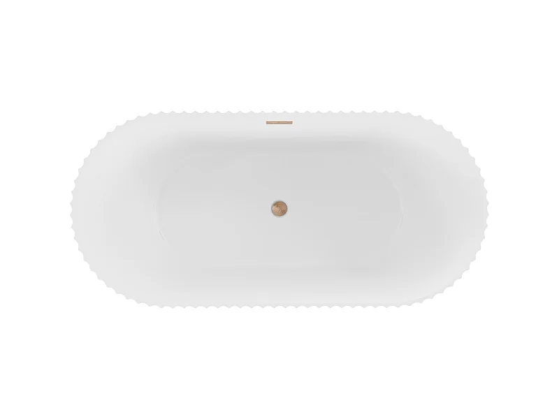 Mexen Paola baignoire autoportante rainurée 170 x 80 cm, blanc mat, trop-plein cuivre brossé - 52721708001-65