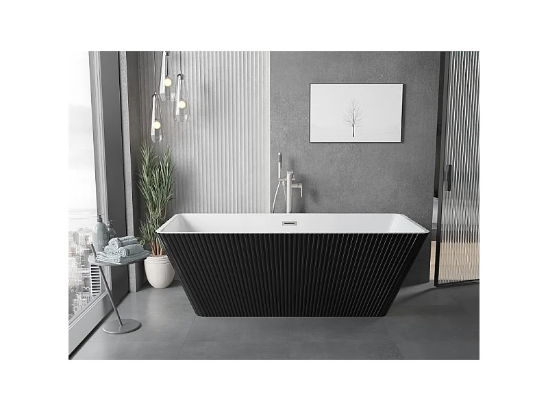 Mexen Tava freestanding ribbed bathtub 170 x 75 cm, white/black, brushed nickel overflow - 52851707575-97