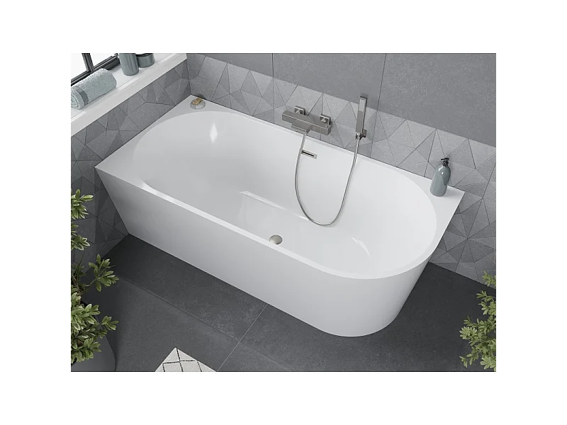 Mexen Mia baignoire autoportante d'angle gauche 160 x 80 cm, blanche, trop-plein nickel brossé - 52691608000L-97