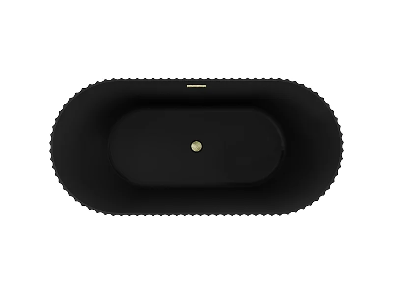 Mexen Paola baignoire autoportante cannelée 170 x 80 cm, noir mat, trop-plein doré brossé - 52721708071-55