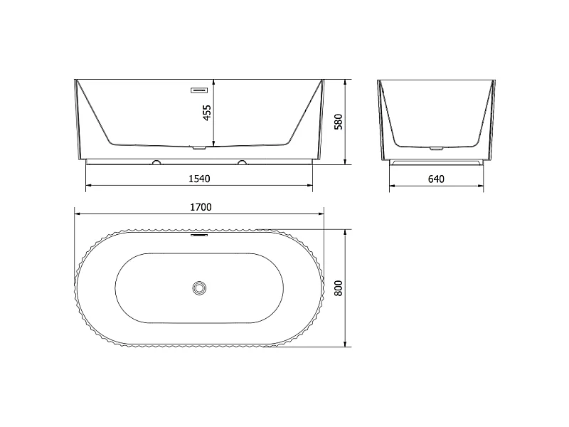 Mexen Paola baignoire autoportante cannelée 170 x 80 cm, noir mat, trop-plein doré brossé - 52721708071-55