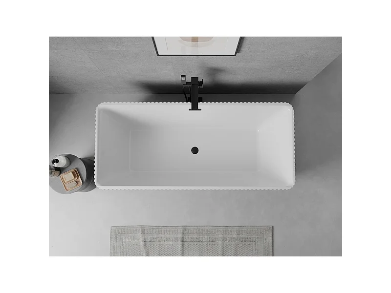 Mexen Nila freestanding grooved bathtub 170 x 75 cm, white/black, black overflow - 52841708075-70