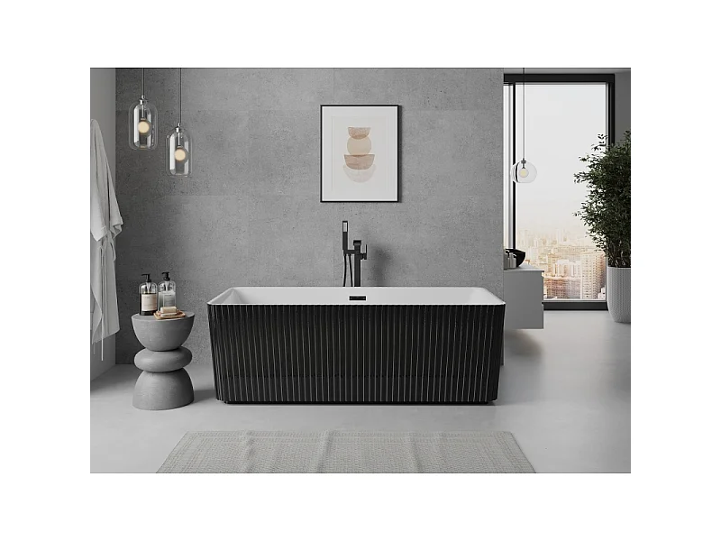 Mexen Nila freestanding grooved bathtub 170 x 75 cm, white/black, black overflow - 52841708075-70