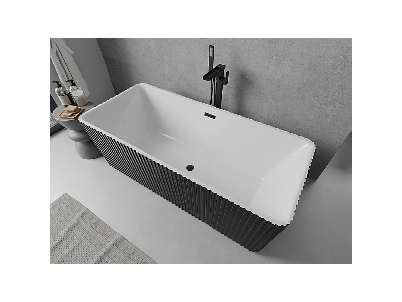 Mexen Nila freestanding grooved bathtub 170 x 75 cm, white/black, black overflow - 52841708075-70