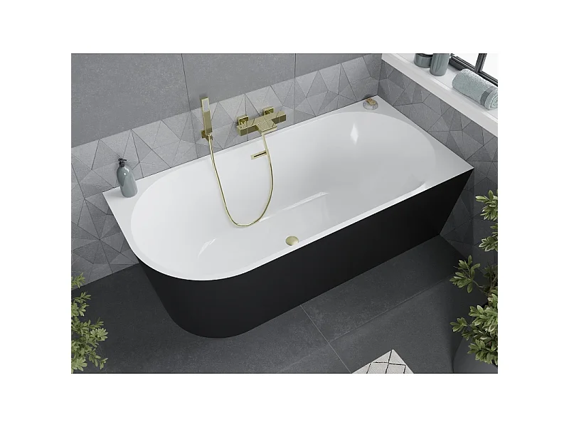 Mexen Mia vrijstaand hoekbad rechts 180 x 80 cm, wit/zwart, overloop geborsteld goud - 52691808075P-55