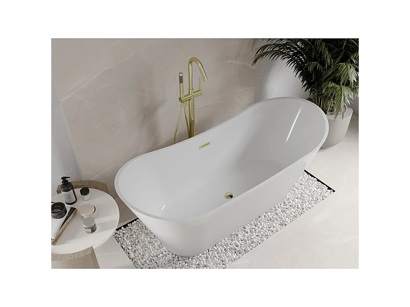 Mexen Celia freestanding bathtub 170 x 75 cm, white, gold overflow - 52331707500-50