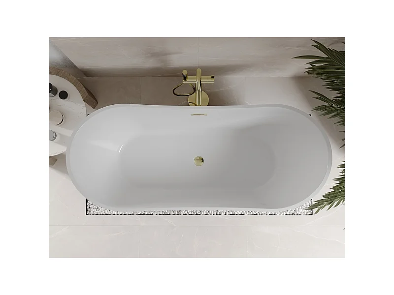 Mexen Celia freestanding bathtub 170 x 75 cm, white, gold overflow - 52331707500-50
