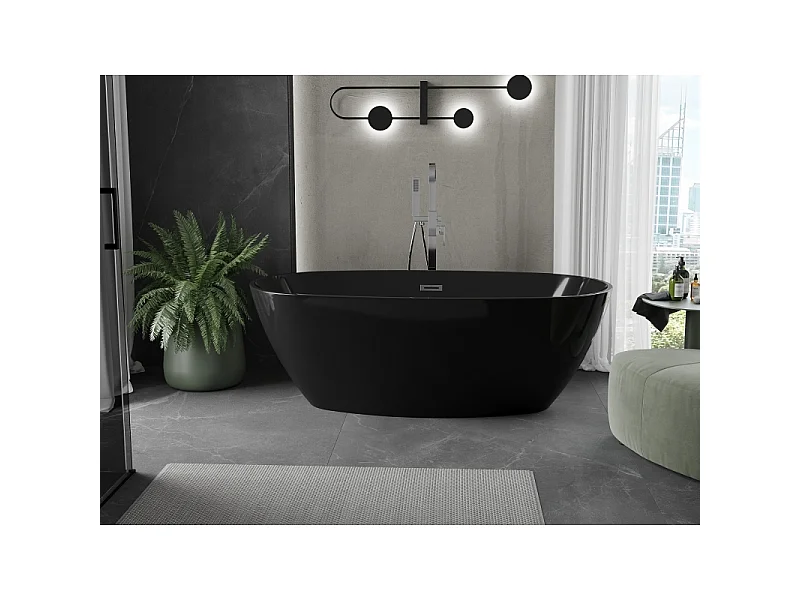Mexen Eris baignoire autoportante 170 x 80 cm, noire, trop-plein chromé - 53441708070-01