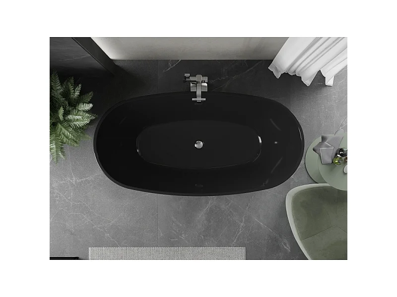 Mexen Eris baignoire autoportante 170 x 80 cm, noire, trop-plein chromé - 53441708070-01