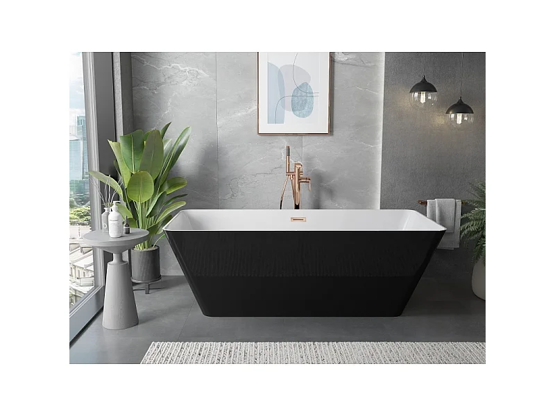 Mexen Velo Slim samostoječa kad 170 x 75 cm, bela/črna, preliv rožnato zlato - 52811707575-60