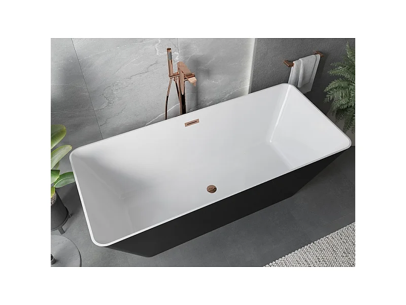 Mexen Velo Slim samostoječa kad 170 x 75 cm, bela/črna, preliv rožnato zlato - 52811707575-60