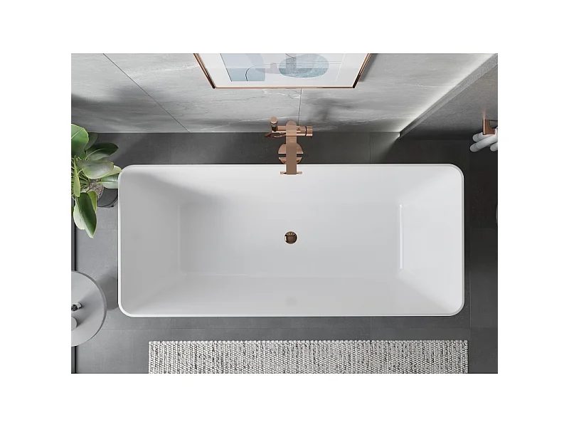 Mexen Velo Slim samostoječa kad 170 x 75 cm, bela/črna, preliv rožnato zlato - 52811707575-60
