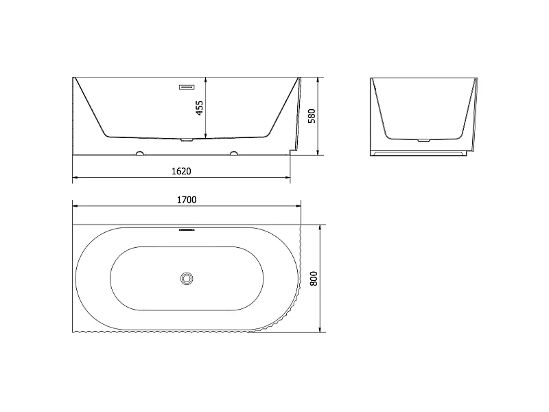 Mexen Gia baignoire autoportante d'angle rainurée gauche 170 x 80 cm, noir mat, trop-plein or brossé - 52701708071L-55