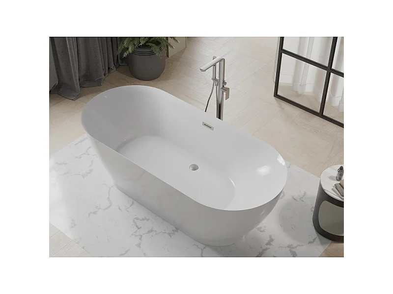 Mexen Roxy freestanding bathtub 180 x 85 cm, white, brushed nickel overflow - 51201808500-97