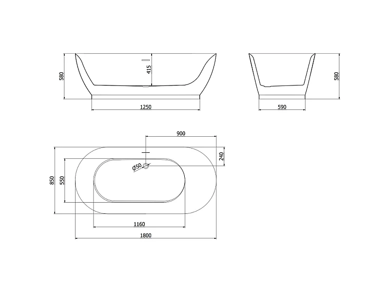 Mexen Roxy freestanding bathtub 180 x 85 cm, white, brushed nickel overflow - 51201808500-97